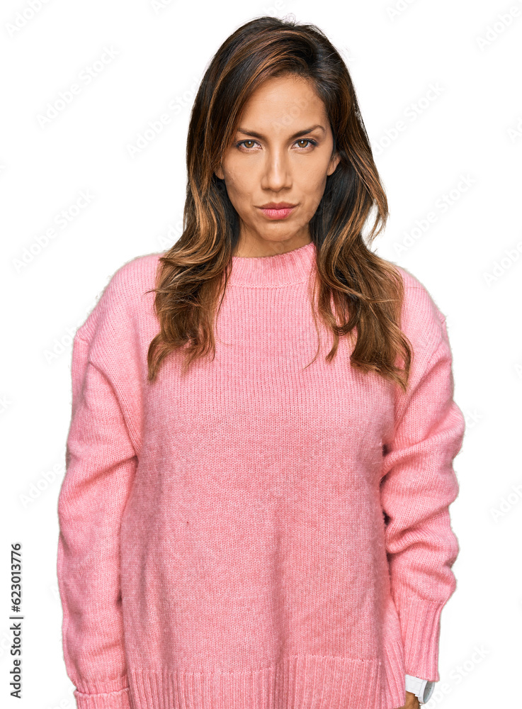 Young hispanic woman wearing casual clothes skeptic and nervous, frowning upset because of problem. negative person. Young hispanic woman wearing casual clothes skeptic and nervous, frowning upset because of problem. negative person.