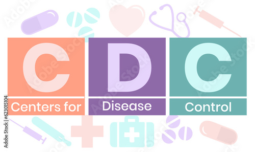 CDC - Centers for Disease Control acronym business concept background. vector illustration concept with keywords and icons. lettering illustration with icons for web banner, flyer, landing page