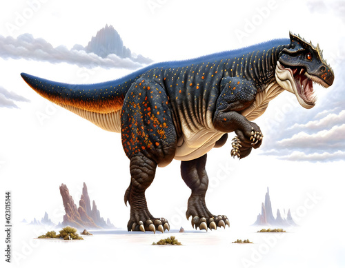 Tyrannosaurus rex t-rex dinosaur roaring in white background - AI generated