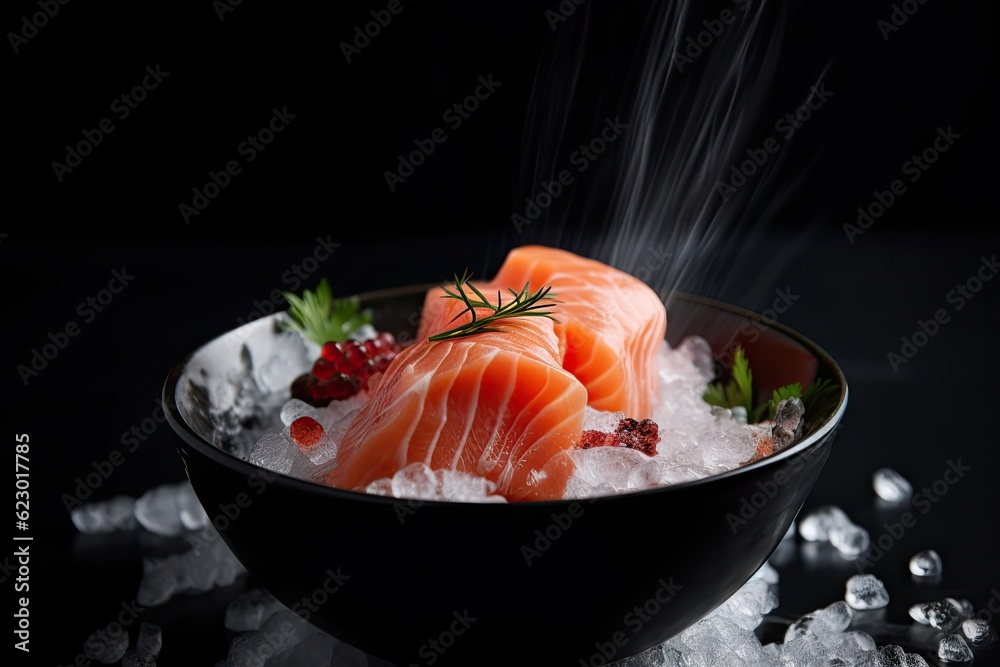Raw Salmon Sashimi Slice - Japanese Food Photography Raw Salmon Sashimi Slice - Japanese Food Photography