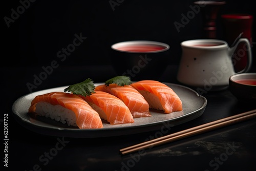Raw Salmon Sashimi Slice - Japanese Food Photography