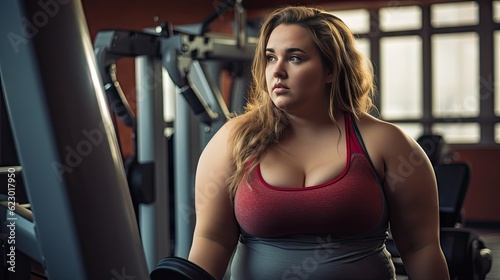 Plus-Size Woman's Gym Workout: Showcasing Determination, Sporty Lifestyle, and Body Positivity. Generative AI