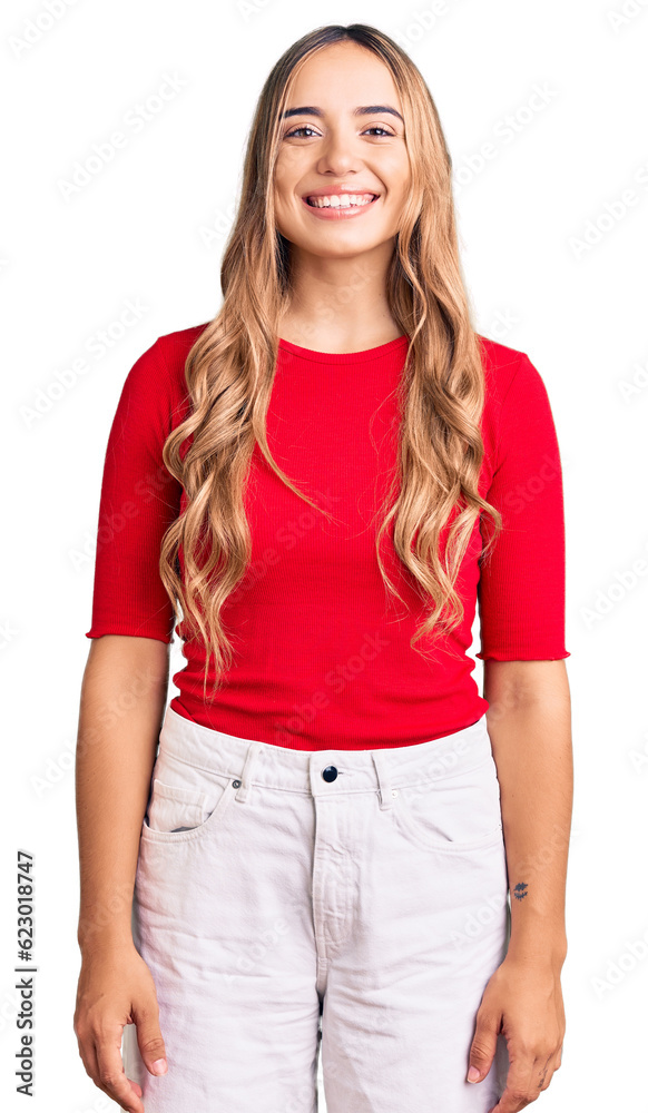Fototapeta premium Young beautiful blonde woman wearing casual clothes with a happy and cool smile on face. lucky person.