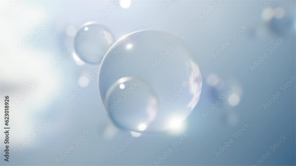 Abstract H2O Molecule Fluid Dynamics: Floating H2O Bubble Molecules in a Mesmerizing Water Substance Video Background 3D render Camera Animation