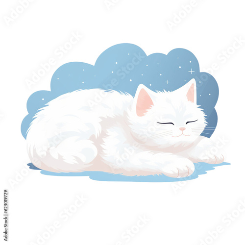 white  kitten cat sleeping illustrator vector