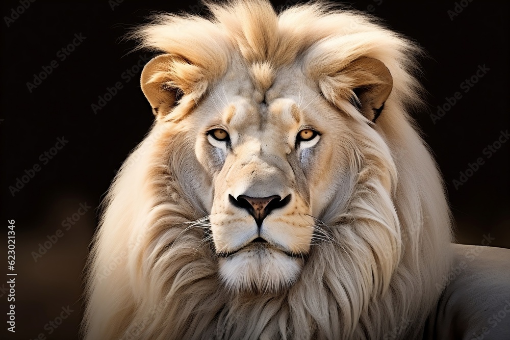 Magnificent Lion King Portrait of Majestic White Lion. Generative AI