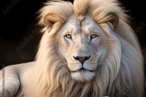 Magnificent Lion King Portrait of Majestic White Lion. Generative AI