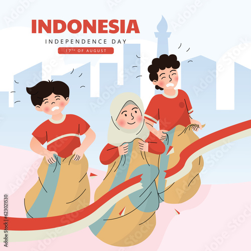 happy indonesia independence day banner  with cartoon style. 78th indonesian independence day