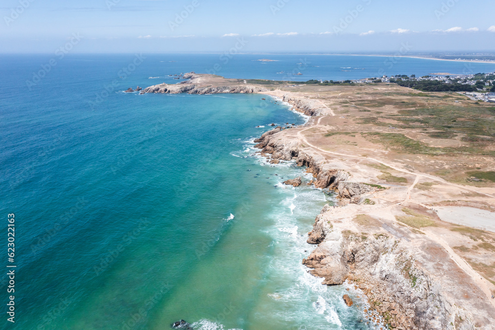 Sea landscape, rocky ocean coast, coast of France near Quiberon.