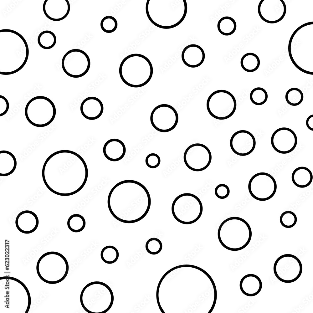 Black and White Digital Paper with Circles. Hand Drawn Black Doodle Bubbles on White Background.