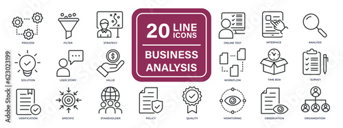 Business analysis line icons. Editable stroke. For website marketing design, logo, app, template, ui, etc. Vector illustration.