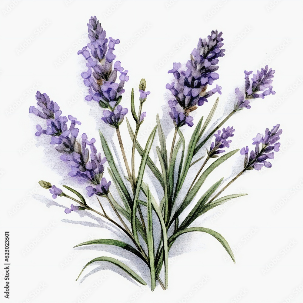 Naklejka premium Watercolor Lavender on white background Generative AI