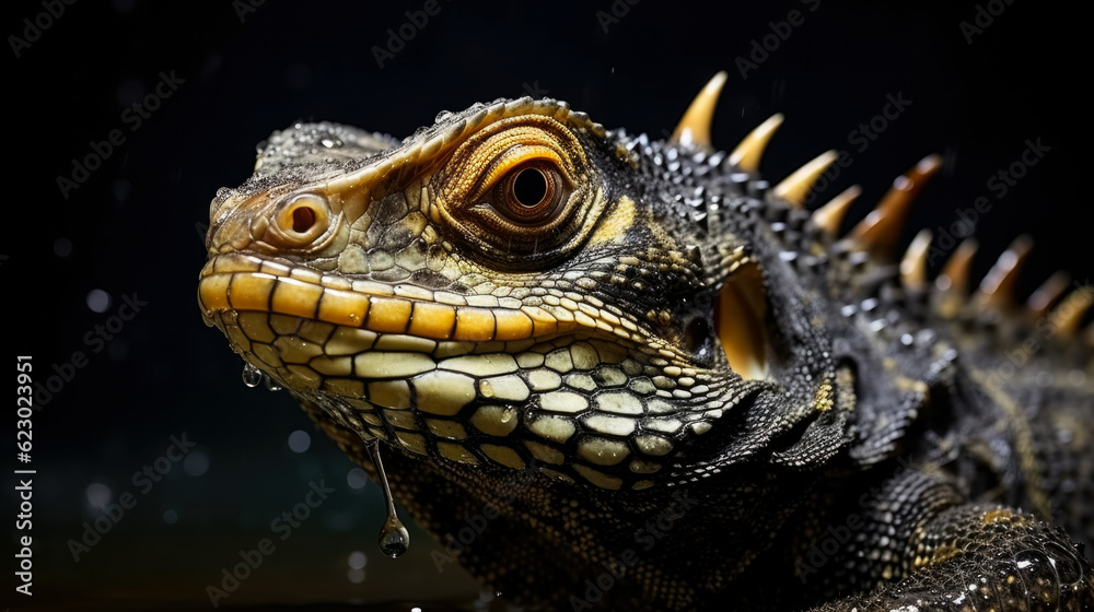 Close up iguana isolated on black background Close up iguana isolated on black background