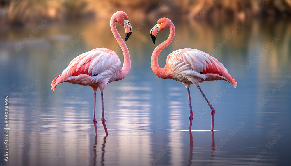 Two flamingo love sign