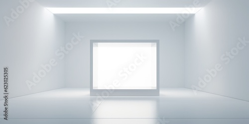 Abstract empty white podium on white background with shadow. Mock up stand for product presentation. Minimal concept. Display product, generative ai