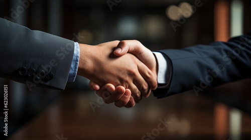 Two confident business man shaking hands