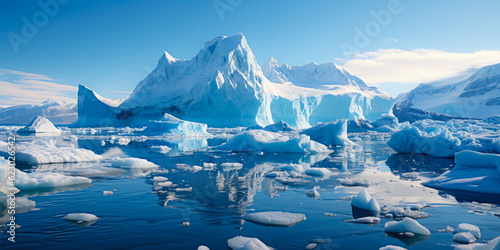 Ice Icebergs And Snow Covered Rocks Against The Sea Created With The Help Of Artificial Intelligence