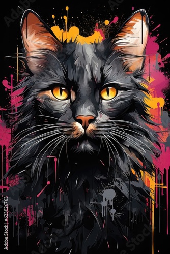 Graffiti Cat: Highly Detailed Illustration in Grunge Aesthetic with Tartan Background. Generative AI 4