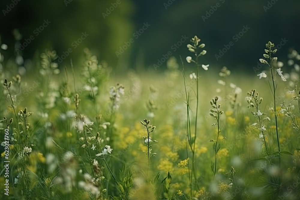 Obraz premium Blurred Green Meadow grass Landscape with Copy Space on Nature Background