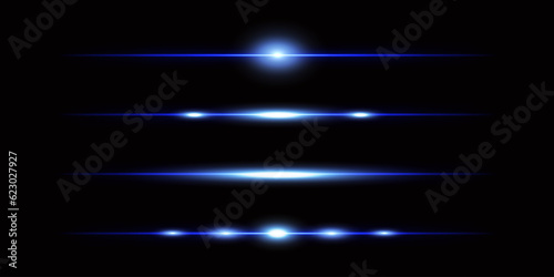Blue laser beams isolated on a black background. Glowing stripes. Abstract vector illustration.