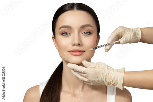 PNG, Girl getting botox injection, isolated on white background