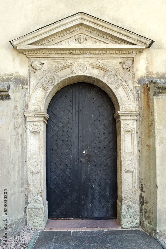  Rich decoration of entrance door of Church of Saint Lawrence in Zhovkva, Ukraine