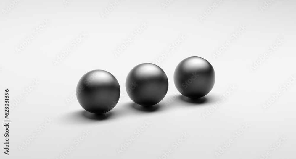 Black balls, matte metallic spheres on a white background. 3 balls abstraction, concept, wallpaper.Minimalistic abstraction with spheres, round balls. 3D render Black balls, matte metallic spheres on a white background. 3 balls abstraction, concept, wallpaper.Minimalistic abstraction with spheres, round balls. 3D render