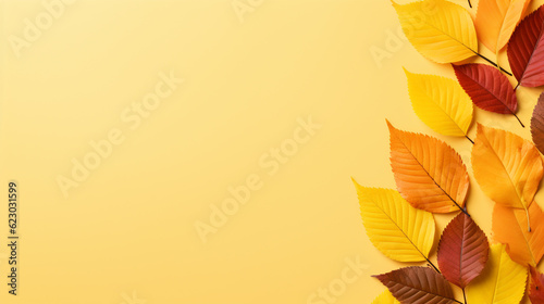 Autumn Leaves on a Pastel Background with Copy Space