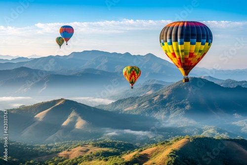 Colorful Hot Air Balloons Over Mountains