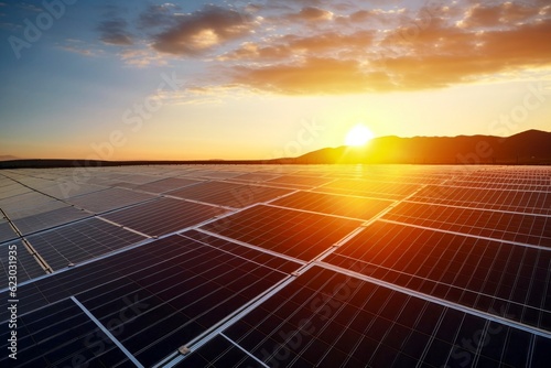 Eco-Friendly Energy: Solar Panels at Sunset