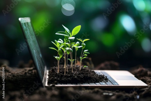 Nature Meets Technology: Plant Growing on Laptop Keyboard