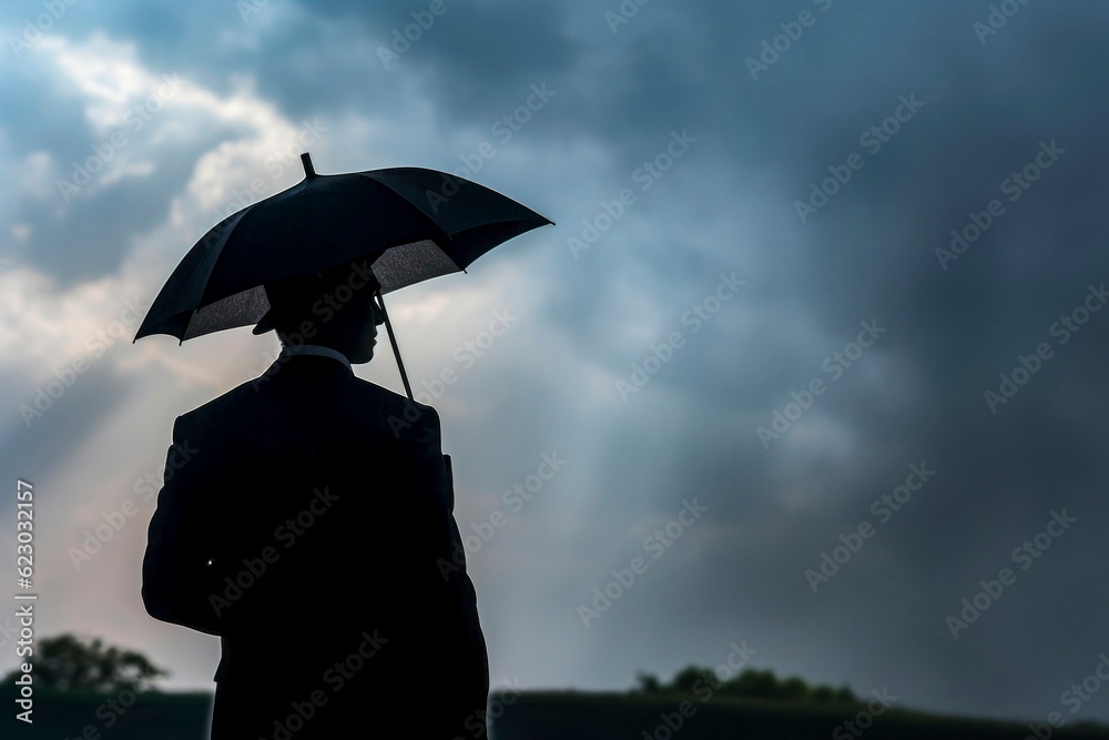 Man Silhouette with Umbrella: Captivating Black and White Image