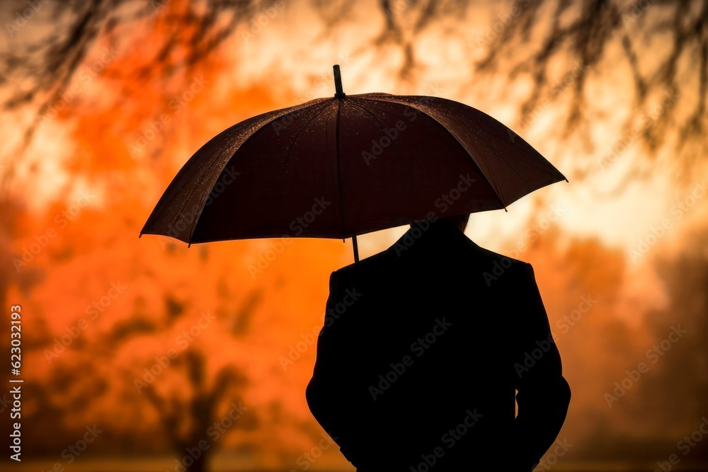 Man Silhouette with Umbrella: Captivating Black and White Image