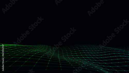 Fototapeta Naklejka Na Ścianę i Meble -  Vector wave with motion dots and lines. Abstract digital background. Concept connection big data. Futuristic technology backdrop.