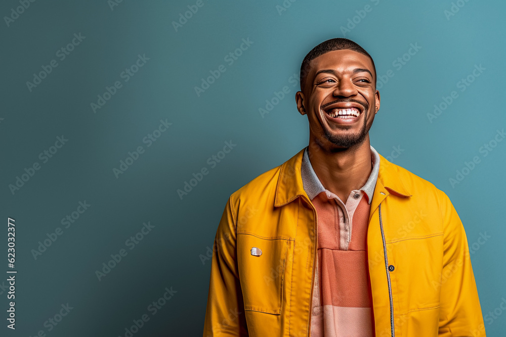 Enthusiastic Man Portrait. Dynamic Poses with Joyful Expression, Bright Colors. Confident Guy Smiling, Emotionally Positive, Gesturing. Generative AI. Enthusiastic Man Portrait. Dynamic Poses with Joyful Expression, Bright Colors. Confident Guy Smiling, Emotionally Positive, Gesturing. Generative AI.