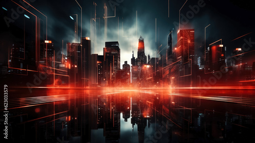 Futuristic cityscape with glowing lines background