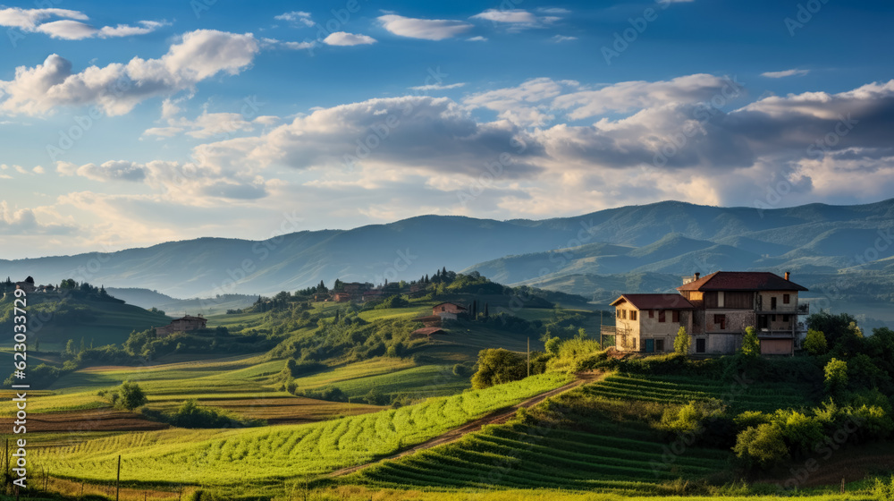 Panoramic view of Tuscany, Italy. Tuscany is famous for its wine production.
