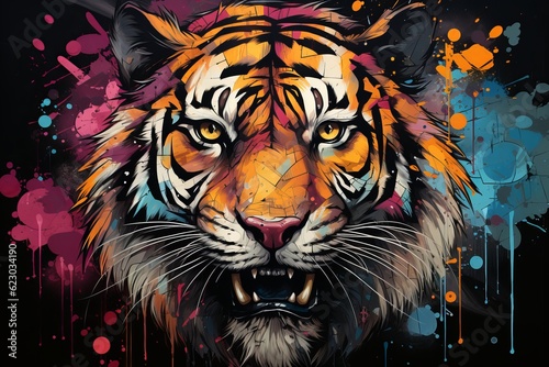 Colorful Grunge Bengal Tiger Background