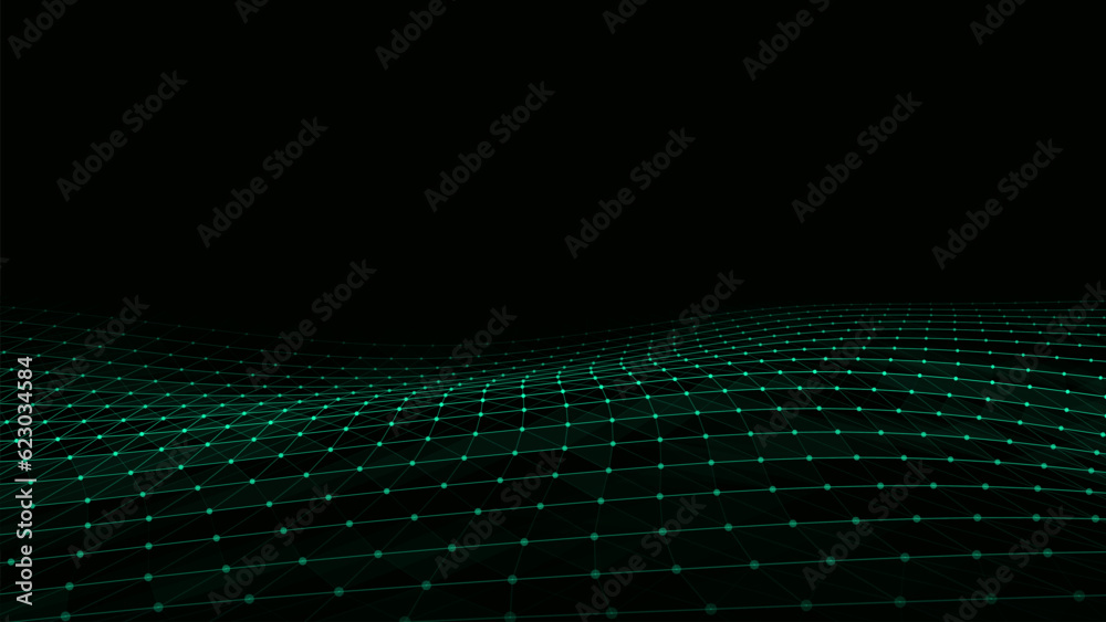 Vector wave with motion dots and lines. Abstract digital background. Concept connection big data. Futuristic technology backdrop.