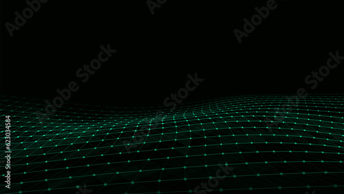 Vector wave with motion dots and lines. Abstract digital background. Concept connection big data. Futuristic technology backdrop. © Liudmyla