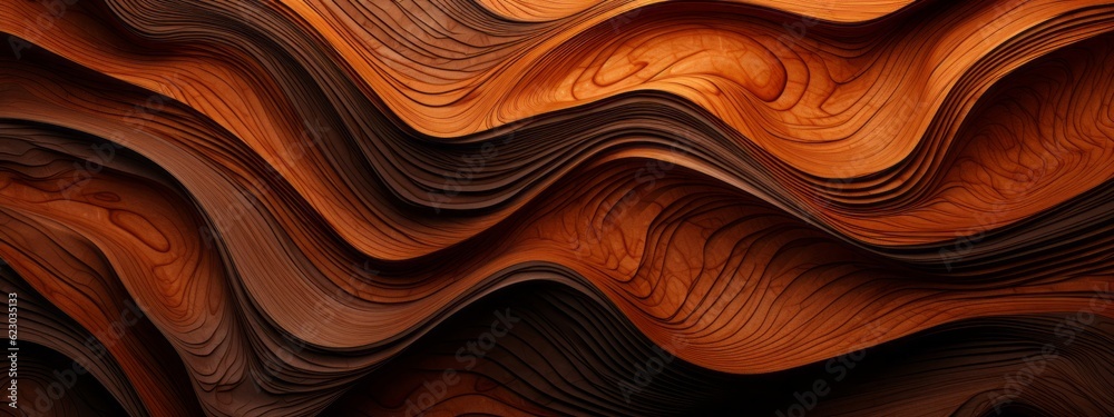Wood art background - Abstract closeup of detailed organic brown wooden waving waves wall texture banner wall (Generative Ai) Wood art background - Abstract closeup of detailed organic brown wooden waving waves wall texture banner wall (Generative Ai)