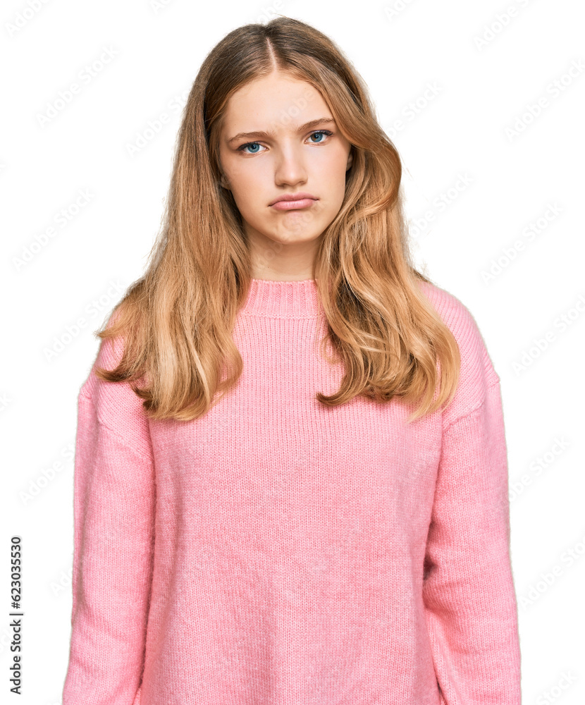 Beautiful young caucasian girl wearing casual winter sweater depressed and worry for distress, crying angry and afraid. sad expression.