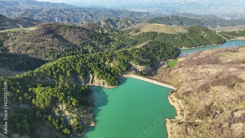 Wallpaper Mural Aerial Shot of mountain river closed up with a dam Torontodigital.ca