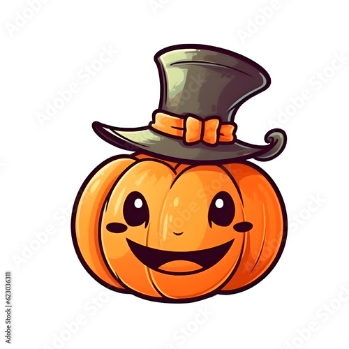 halloween cute cartoon pumpkin character smile isolated on white background generative AI.