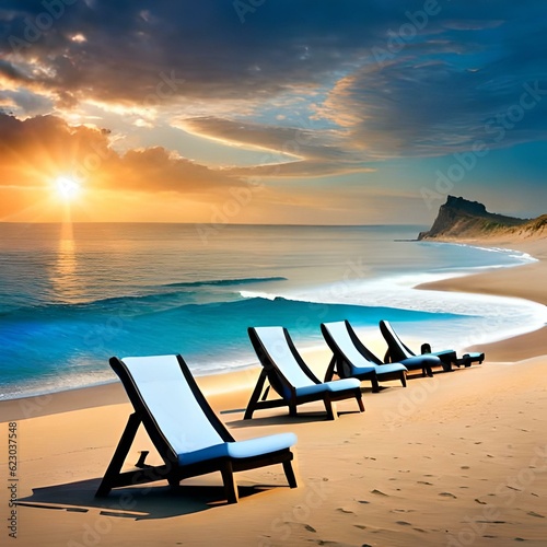 chairs on the beach beach,  generated Ai technology