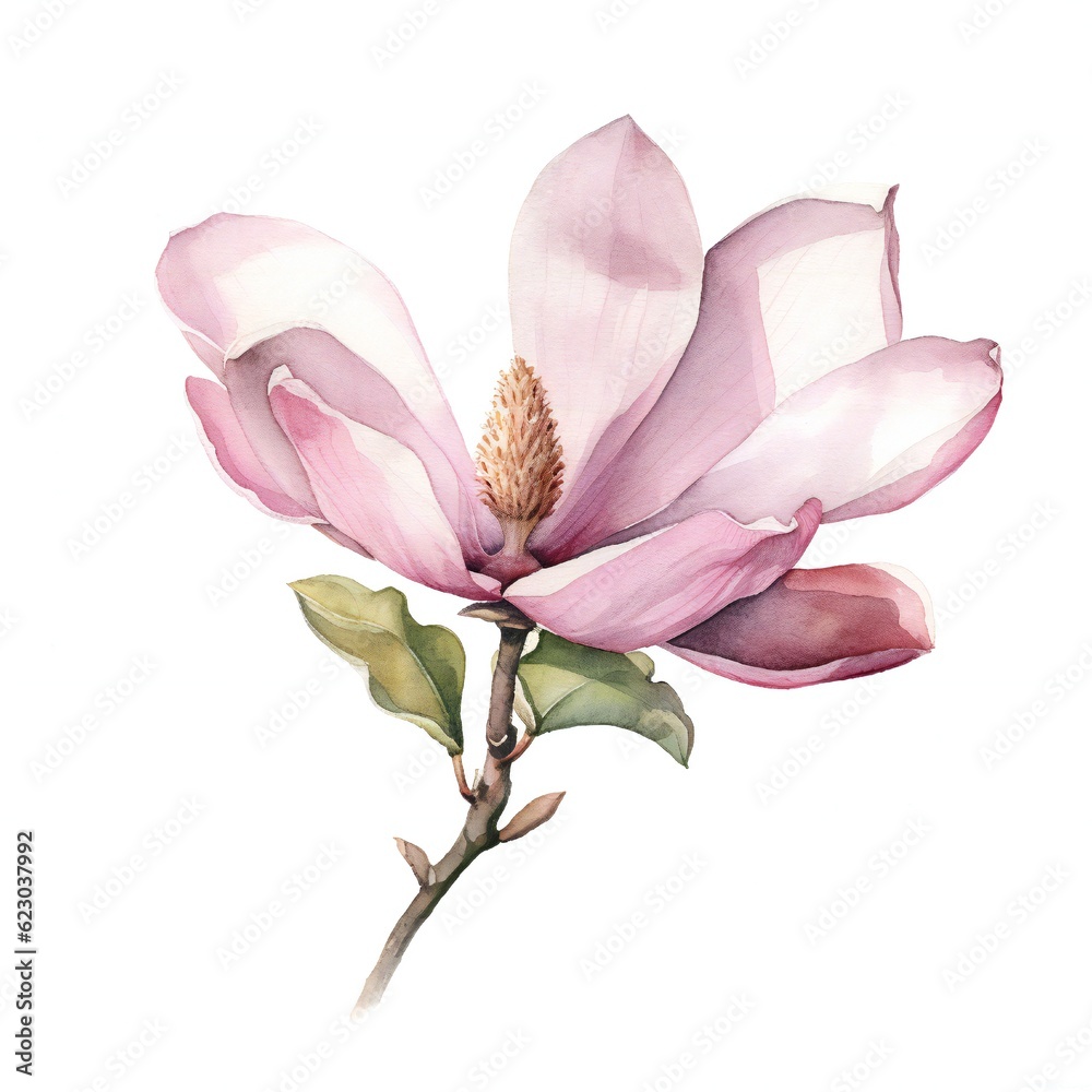 Fototapeta premium Watercolor Magnolia on white background Generative AI