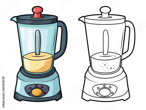 Cartoon blender vector illustration , Blender or food grinder stock vector image, food mixer machine colored and black and white line art