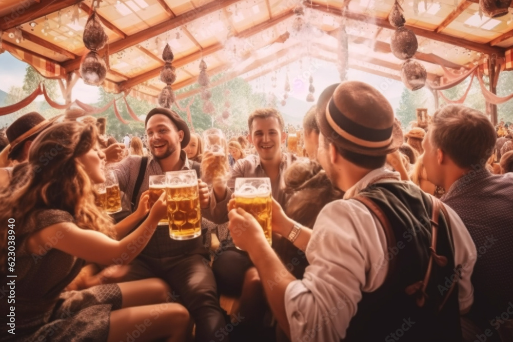 People enjoying Oktoberfest, have fun, drink beer, AI Generation People enjoying Oktoberfest, have fun, drink beer, AI Generation