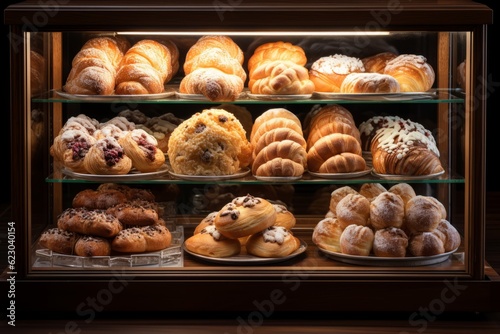 Bakery Bread Pastry Sweets Display Window, Generative AI