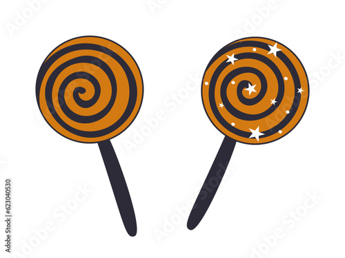 Halloween lollipop set. Candies and snacks. Halloween candy. Trick or treat party. Cartoon candies vector.